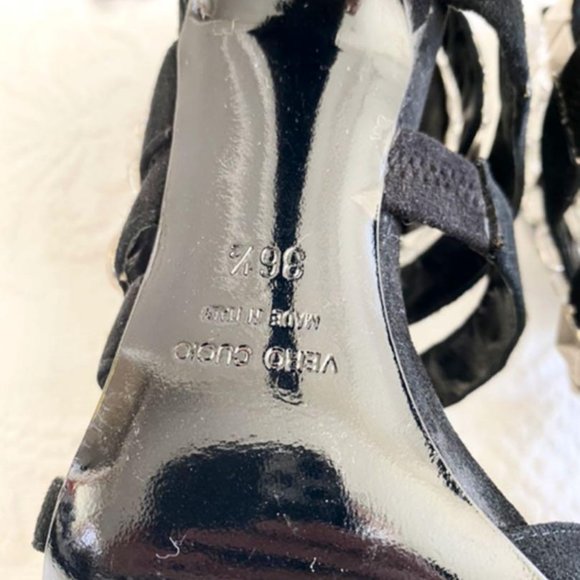 Giuseppe Zanotti x Balmain Black Suede Rhinestone Evening Sandals Heels - Picture 8 of 10